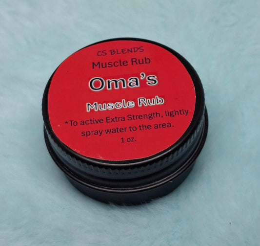 "Oma's" Muscle Rub balm - warming menthol & cayenne balm for sore muscles and joint relief.